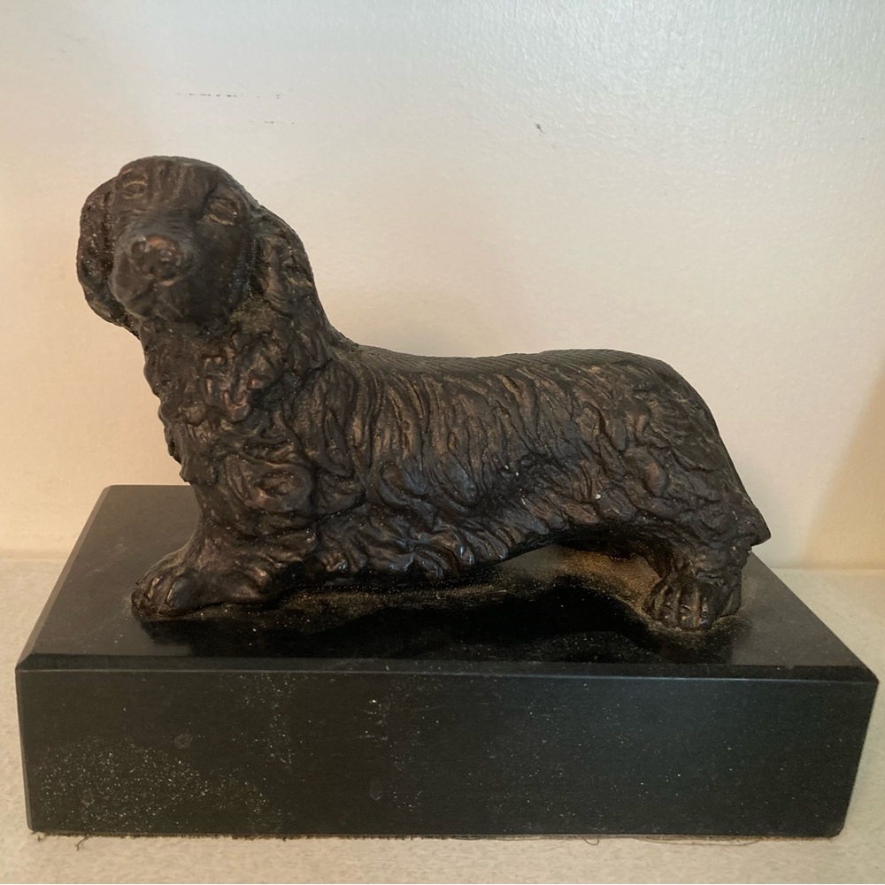 Cast Metal Dachshund Dog Figurine in Dark Bronze